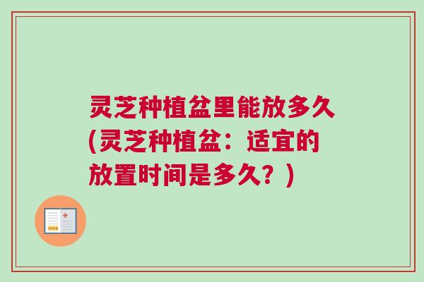 灵芝种植盆里能放多久(灵芝种植盆：适宜的放置时间是多久？)