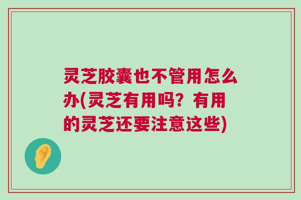 灵芝胶囊也不管用怎么办(灵芝有用吗？有用的灵芝还要注意这些)