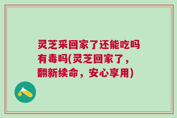 灵芝采回家了还能吃吗有毒吗(灵芝回家了,翻新续命,安心享用) 灵芝采回家了还能吃吗有毒吗(灵芝回家了,翻新续命,安心享用)