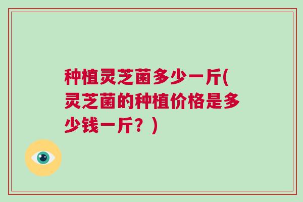 种植灵芝菌多少一斤(灵芝菌的种植价格是多少钱一斤？)