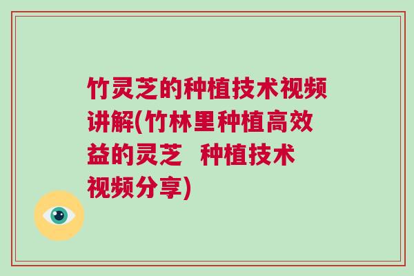 竹灵芝的种植技术视频讲解(竹林里种植高效益的灵芝  种植技术视频分享)