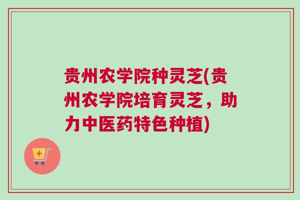贵州农学院种灵芝(贵州农学院培育灵芝，助力中医药特色种植)