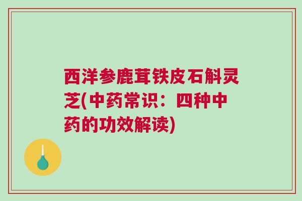 西洋参鹿茸铁皮石斛灵芝(中药常识：四种中药的功效解读)