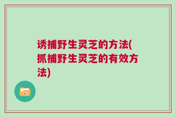 诱捕野生灵芝的方法(抓捕野生灵芝的有效方法)
