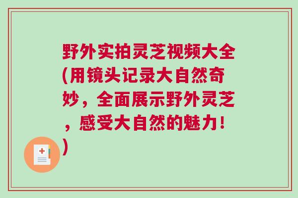 野外实拍灵芝视频大全(用镜头记录大自然奇妙，全面展示野外灵芝，感受大自然的魅力！)