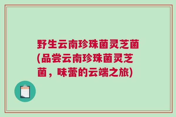野生云南珍珠菌灵芝菌(品尝云南珍珠菌灵芝菌，味蕾的云端之旅)