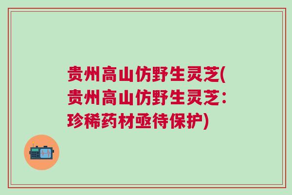 贵州高山仿野生灵芝(贵州高山仿野生灵芝:珍稀药材亟待保护) 贵州高山仿野生灵芝(贵州高山仿野生灵芝:珍稀药材亟待保护)
