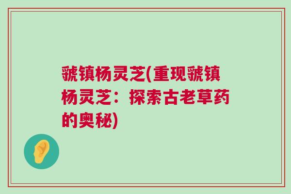 虢镇杨灵芝(重现虢镇杨灵芝：探索古老草药的奥秘)