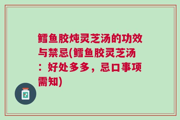 鳕鱼胶炖灵芝汤的功效与禁忌(鳕鱼胶灵芝汤：好处多多，忌口事项需知)