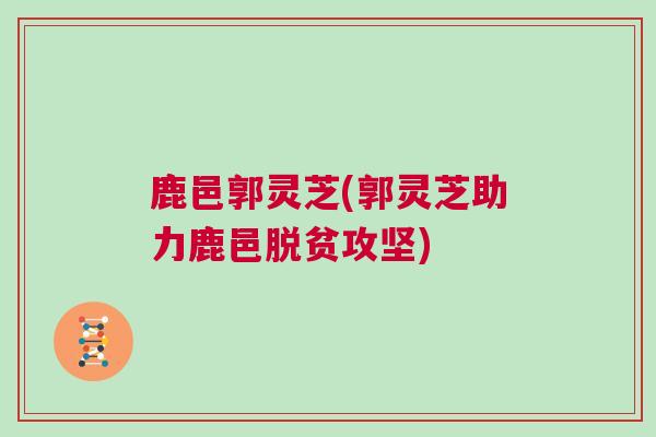 鹿邑郭灵芝(郭灵芝助力鹿邑脱贫攻坚)