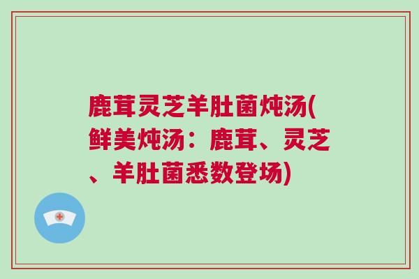 鹿茸灵芝羊肚菌炖汤(鲜美炖汤:鹿茸、灵芝、羊肚菌悉数登场)