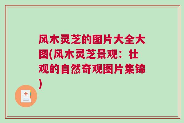 风木灵芝的图片大全大图(风木灵芝景观：壮观的自然奇观图片集锦)