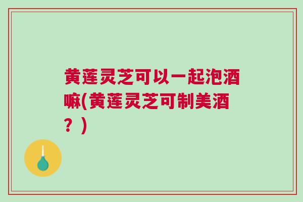 黄莲灵芝可以一起泡酒嘛(黄莲灵芝可制美酒？)