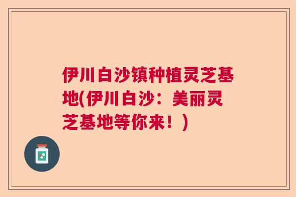 伊川白沙镇种植灵芝基地(伊川白沙：美丽灵芝基地等你来！)
