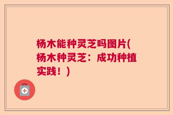 杨木能种灵芝吗图片(杨木种灵芝：成功种植实践！)