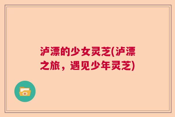 泸漂的少女灵芝(泸漂之旅，遇见少年灵芝)